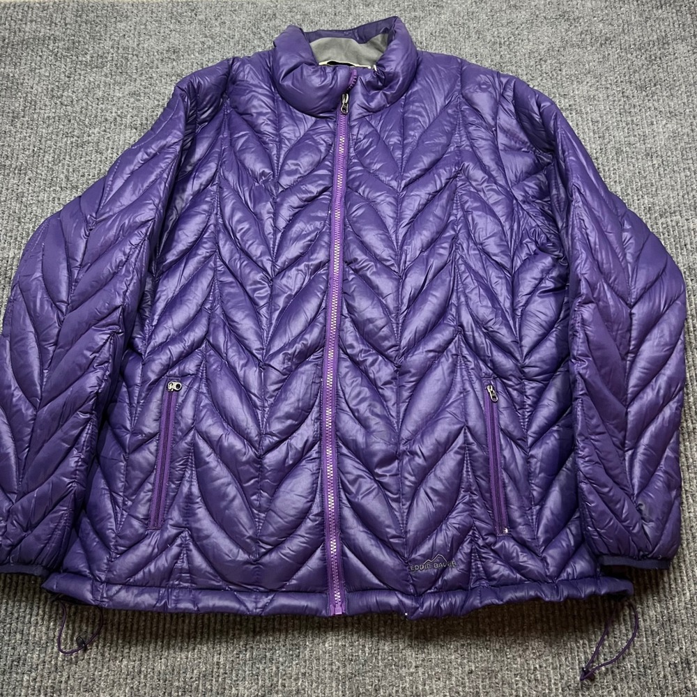 Eddie Bauer Purple Chevron Quilted 700 Fill goose Down Puffer Jacket Womens XXL